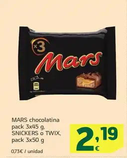 HiperDino MARS chocolatina Snickers o twix oferta