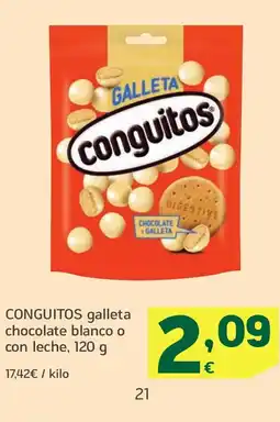 HiperDino CONGUITOS galleta chocolate blanco o con leche, oferta