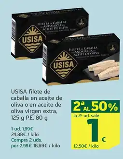 HiperDino USISA filete de caballa en aceite de oliva o en aceite de oliva virgen extra, oferta