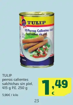 HiperDino TULIP perros calientes salchichas sin piel, oferta