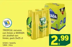 HiperDino TROPICAL cerveza con limón o DORADA sin alcohol con limón oferta