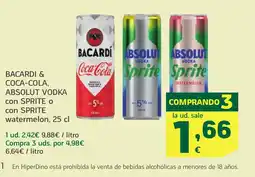 HiperDino BACARDI ABSOLU ABSOLUT Coca-Cola Sprite Sprite watermelon oferta