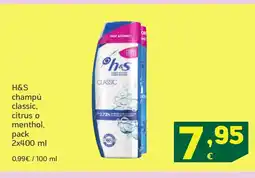 HiperDino H&S champú classic, citrus o menthol oferta