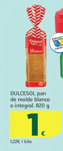 HiperDino DULCESOL pan de molde blanco o integral oferta