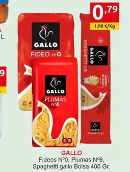 Supermercados Extremadura GALLO Fideos Nº0, Plumas Nº6, Spaghetti gallo Bolsa oferta