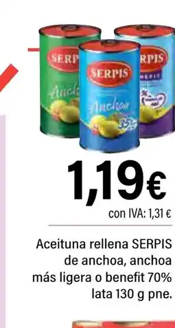 Cash Ifa SERPIS Aceituna de anchoa, anchoa más ligera o benefit 70% oferta