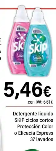 Cash Ifa SKIP Detergente líquido ciclos cortos Protección Color o Eficacia Express 37 lavados oferta