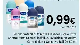 Cash Ifa SANEX Desodorante Active Freshness, Zero Extra Control, Extra Control, invisible, Invisible Men, Active oferta
