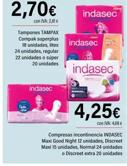 Cash Ifa INDASEC Compresas incontinencia Maxi Good Night 12 unidades, Discreet oferta