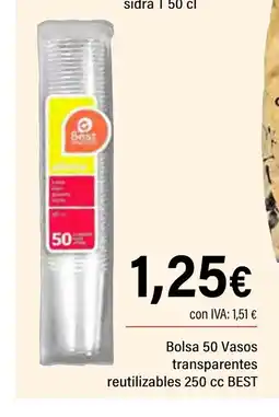 Cash Ifa Bolsa 50 Vasos transparentes reutilizables 250 cc oferta