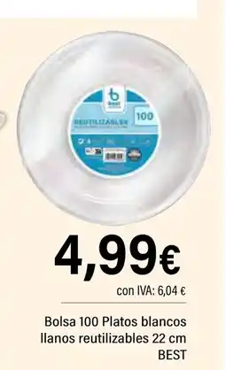 Cash Ifa Bolsa 100 Platos blancos llanos reutilizables oferta