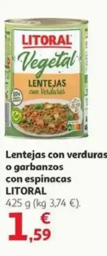 Alcampo LITORAL Lentejas con verduras o garbanzos con espinacas oferta