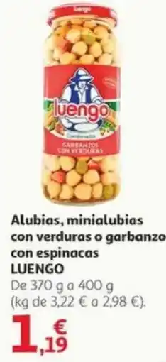 Alcampo LUENGO Alubias, minialubias con verduras o garbanzos con espinacas oferta