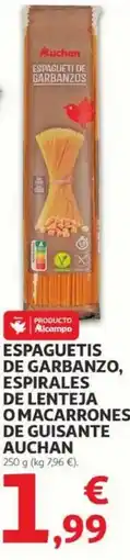 Alcampo AUCHAN Espaguetis de garbanzo, espirales de lenteja omacarrones de guisante oferta