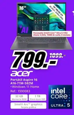 MediaMarkt ACER Portátil Aspire 16 A16-71M-58ZM oferta