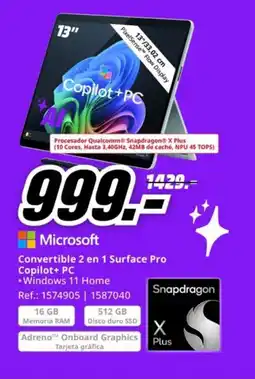 MediaMarkt MICROSOFT Convertible 2 en 1 Surface Pro Copilot+ oferta