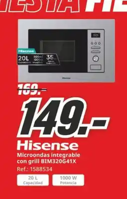MediaMarkt HISENSE Microondas integrable con grill BIM320G41X oferta