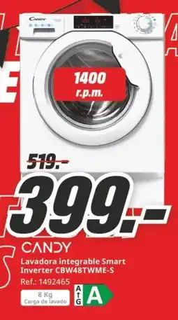 MediaMarkt CANDY Lavadora integrable Smart Inverter CBW48TWME-S oferta