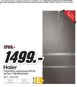 MediaMarkt HAIER Frigorífico americano FD 83 Series 7 HB18FGSAAA oferta