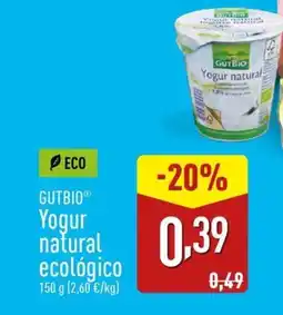 ALDI GUTBIO Yogur natural ecológico oferta