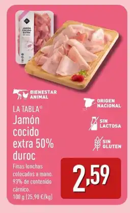 ALDI LA TABLA Jamón cocido extra 50% duroc oferta