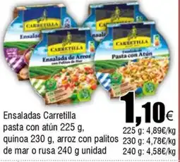 FROIZ CARRETILLA Ensaladas pasta con atún quinoa arroz con palitos de mar o rusa oferta