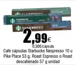 FROIZ STARBUCKS Café cápsulas Nespresso 10 u Pike Place, Roast Espresso o Roast descafeinado oferta