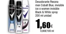 Cash FROIZ REXONA Desodorante men Cobalt Blue, invisible ice o women invisible Black & White spray oferta