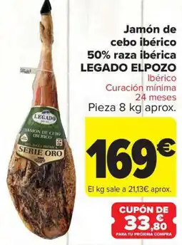 Carrefour Market LEGADO ELPOZO Jamón de cebo ibérico 50% raza ibérica oferta