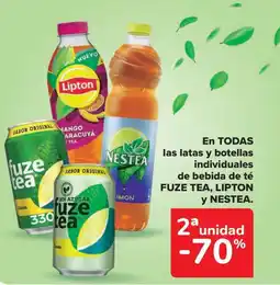 Carrefour Market FUZE TEA, LIPTON En todas las latas y botellas individuales de bebida de té oferta
