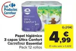 Carrefour Market Papel higiénico 3 capas Ultra Confort Carrefour Essential oferta