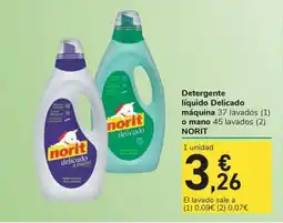 Carrefour Express NORIT Detergente líquido Delicado máquina 37 lavados o mano 45 lavados oferta