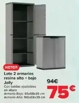 Carrefour KETER Lote 2 armarios resina alto + bajo Jolly oferta