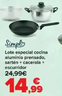 Carrefour Lote especial cocina aluminio prensado, sartén + cacerola + escurridor oferta