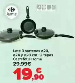 Carrefour Lote 3 sartenes ø20, 024 y 028 cm +2 tapas Carrefour Home oferta