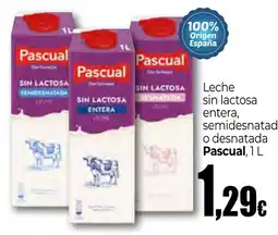 Unide Supermercados PASCUAL Leche sin lactosa entera, semidesnatada o desnatada oferta