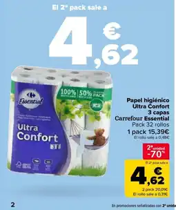 Carrefour Papel higiénico Ultra Confort 3 capas Carrefour Essential oferta