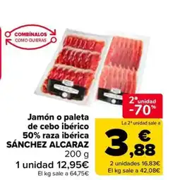 Carrefour SÁNCHEZ ALCARAZ Jamón o paleta de cebo ibérico 50% raza ibérica oferta