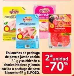 Carrefour ELPOZ En lonchas de pechuga de pavo o jamón cocido y salchichón o chorizo Nobleza y jamón cocido o pechuga de pavo Bienestar oferta