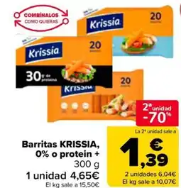 Carrefour KRISSIA Barritas, 0% o protein + oferta