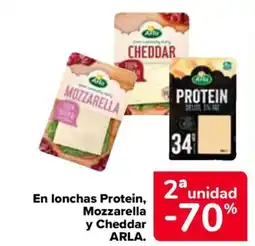 Carrefour ARLA En lonchas protein, mozzarella y cheddar oferta
