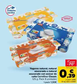 Carrefour Yogures natural, natural azucarado o natural azucarado con azúcar de caña Carrefour Classic oferta