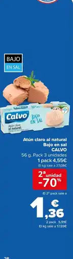 Carrefour CALVO Atún claro al natural Bajo en sal oferta