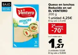 Carrefour EL VENTERO Queso en lonchas Reducido en sal oferta