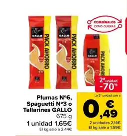 Carrefour GALLO Plumas Nº6, Spaguetti N°3 o Tallarines oferta