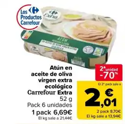Carrefour Atún en aceite de oliva virgen extra ecológico Carrefour Extra oferta