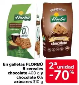 Carrefour FLORBÚ En galletas 5 cereales chocolate chocolate 0% azúcares oferta
