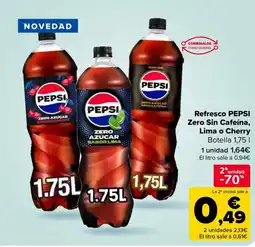 Carrefour PEPSI Refresco Zero Sin Cafeína, Lima o Cherry oferta