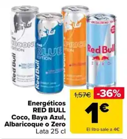 Carrefour RED BULL Energéticos Coco, Baya Azul, Albaricoque o Zero oferta