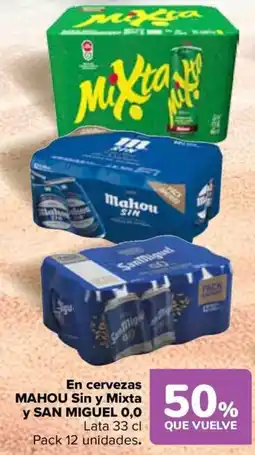 Carrefour MAHOU En cervezas sin y mixta y san miguel 0,0 oferta